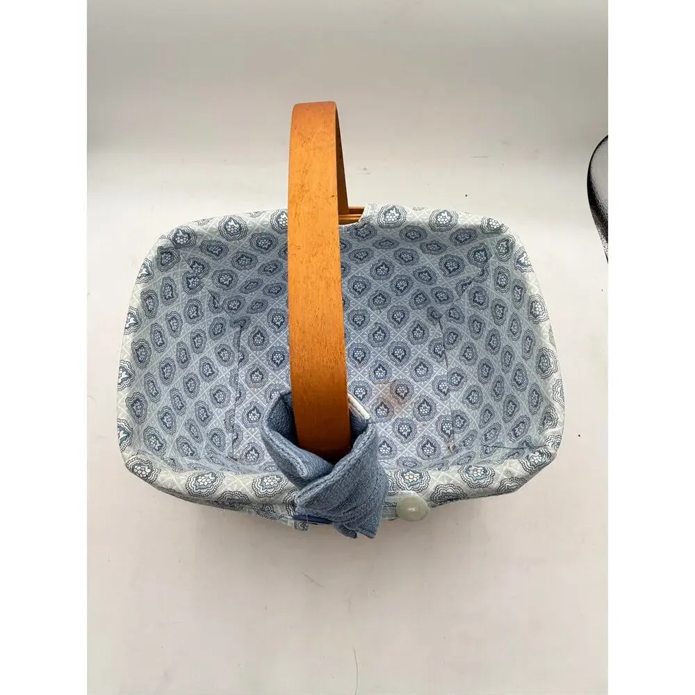 Vintage 2001 Longaberger Handwoven Wood Basket Dresden Ohio - Blue Fabric Liner⁠